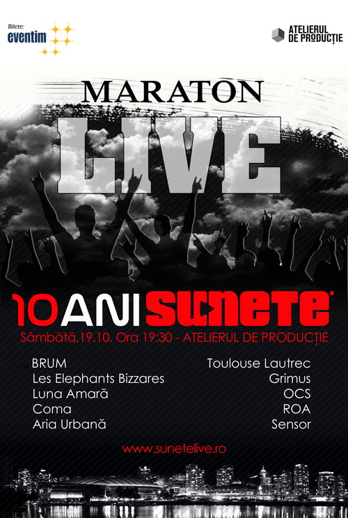 Maraton live „10 ani de Sunete”, pe 19 octombrie la Atelierul de Productie